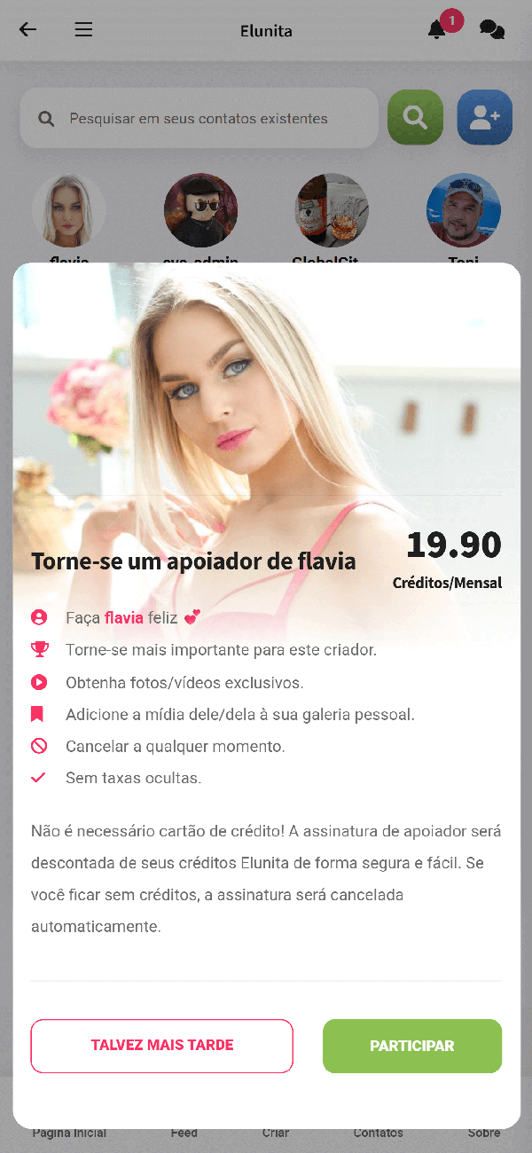App supporter modal screenshot